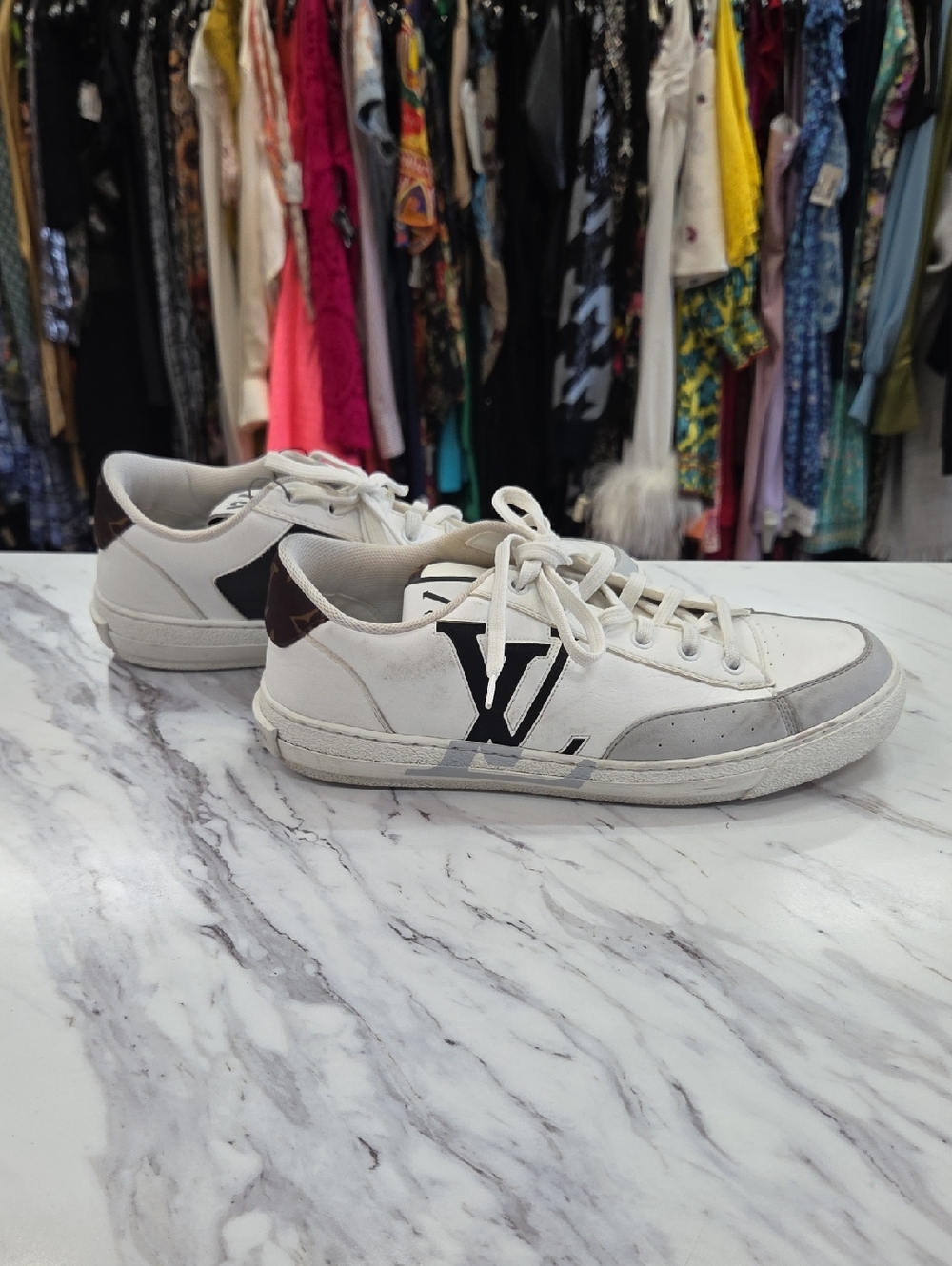 Louis Vuitton White and Brown Low-Top Leather Sneakers